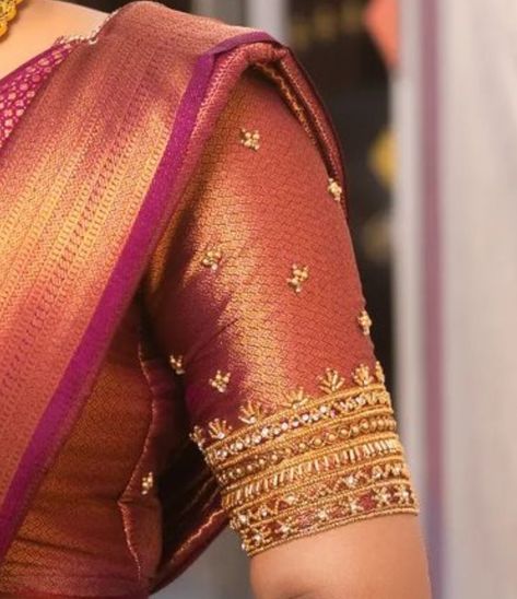 Bridal Patch Work Blouse Designs, Copper Saree Blouse Designs, Copper Work Blouse Design, Copper Blouse Designs, Exclusive Saree Blouse Designs, Long Blouse Designs, Latest Bridal Blouse Designs, Boat Neck Blouse Design, Latest Blouse Designs Pattern