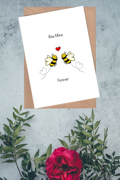 Homemade Romantic Gifts, Bee Valentine Cards, Romantic Valentine Card, Bee Valentines Cards, Bee Birthday Cards, Bee Valentine, Bee Mine Valentine, Funniest Valentines Cards, Diy Birthday Gifts For Friends