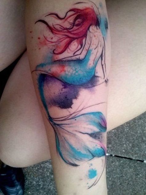 mermaid tattoo watercolor - 20 Lovely Mermaid Tattoos  <3 ! Watercolor Mermaid Tattoo, Maori Tattoo Frau, Small Mermaid Tattoo, Rad Tattoos, Watercolour Tattoos, Mermaid Tattoo Designs, Kunst Tattoos, Watercolor Mermaid, Watercolor Tattoos