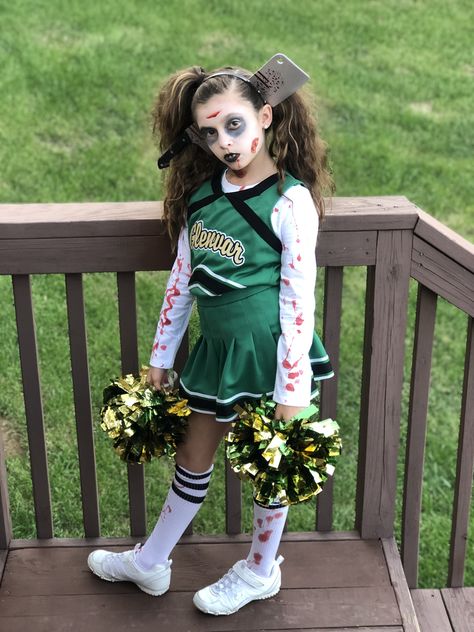 Zombie.  Zombie Cheerleader.  Costume.  DIY Halloween Costume.  Cheerleader.  Creepy Costumes.  Girl Costumes. Dead Cheerleader Costume, Diy Cheerleader Costume, Zombie Cheerleader Halloween, Girl Zombie Costume, Zombie Cheerleader Costume, Zombie Costume Kids, Cheerleader Halloween, Cheerleader Halloween Costume, Zombie Cheerleader