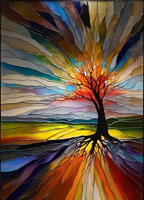 Sonia Lera Preston - The tree of enlightenment Perfect Pictures, Modern Art Paintings Abstract, Modern Art Paintings, Stained Glass Window, Painting Art Projects, Stained Glass Art, Tree Art, Art Abstrait, Mosaic Art