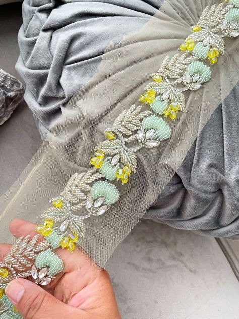 Cross Stitch Patterns Ribbon Hair Accessories, Bead Lace, Costume Wedding, Embroidery Fashion Detail, Border Lace, Hand Beaded Embroidery, Bridal Applique, Wedding Dress Sash, Beaded Lace Fabric