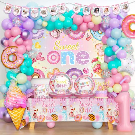 PRICES MAY VARY. 🍩 HAPPY SWEET ONE BIRTHDAY – Your little girl is turning one! A donut-themed party is the best way to celebrate for your little explorer’s first birthday. Lots of adorable donut details and dreamy colors are sure to add even more sweet bubbles to this party. Is your little girl ready to have this sweet one adventure? Come on! 🍭 SWEET ONE BIRTHDAY PARTY DECORATIONS INCLUDES - 110 x 12’’ latex balloons | 50 x 5’’ latex balloons | 6 x magic latex balloons | 3 x foil balloons | 1 Sweet One Birthday Party, Sweet One First Birthday, Sweet One Birthday, Backdrop Balloon, Dreamy Colors, First Birthday Party Decorations, 1st Birthday Themes, Candyland Party, Balloon Ideas