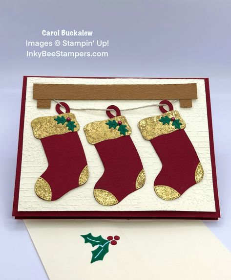 Stampin’ Up! Sending Cheer Christmas Stockings Card – Inky Bee Stampers Stampin Up Sending Cheer Cards, Sending Cheer Stampin Up Cards, Stampin Up Sending Cheer, Stampin Up Sending, Cheer Cards, Tiny Christmas Trees, Cheers Card, Christmas Classics, Christmas Shows