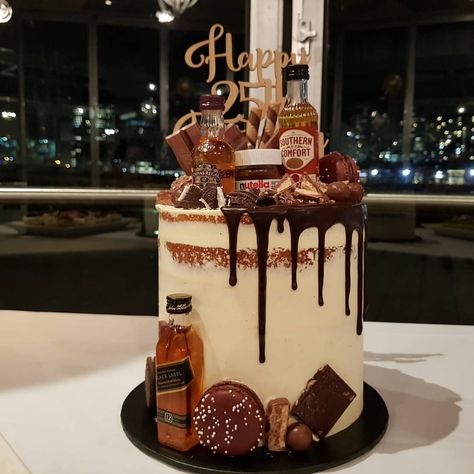 What a cake- joint 25th birthday party for Mike & Rolando #party #parties #event # events #melbourneevents #corporateevents #specialevents… 30th Birthday Cakes For Men, 25th Birthday Party, Birthday Drip Cake, Bourbon Cake, Liquor Cake, Alcohol Cake, Whiskey Cake, 25th Birthday Cakes, Dad Birthday Cakes