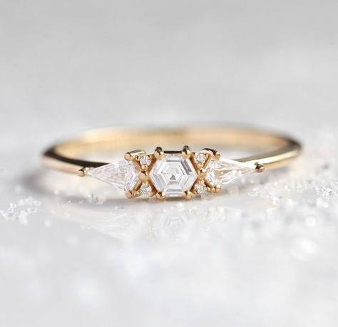 Hexagon Diamond Ring, Unique Diamond Ring, Art Deco Diamond Ring Engagement, Hexagonal Ring, Moissanite Ring Set, Engagement Rings Twisted, Hexagon Diamond, Art Deco Diamond Rings, Unique Diamond Rings