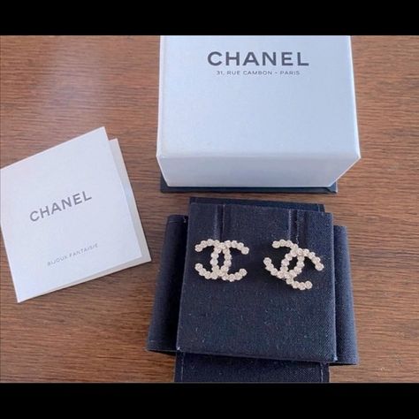 Chanel Earrings Chanel Earrings Cheap, Fake Vs Real Chanel Earrings, Black And White Chanel Jewelry, Costume Jewelry Chanel, Chanel Jewelry 2022, Chanel Inspired Bridal Party, Chanel Earnings, Chanel Earrings Cc, Chanel Stud Earrings