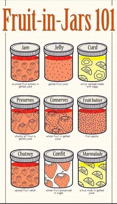 Fruit in Jars 101 Jam Vs Jelly, Fruit In Jars, Canning Food Preservation, Jam And Jelly, Home Canning, Food Info, Jams & Jellies, Food Facts, Jam Recipes