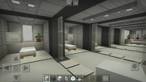 Minecraft Dormitory, Minecraft Hospital Ideas Interior, Minecraft Doctor Office, Minecraft Hospital Room, Minecraft Lab Ideas, Minecraft Torture Room, Minecraft Hospital Interior, Minecraft Hospital Ideas, Minecraft Space Station