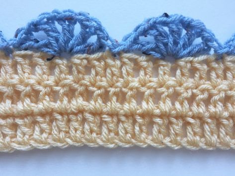 Simple Shell Stitch Crochet Edging Pattern Edging Crochet, Crochet Shell Pattern, Crochet Scalloped Edge, Crochet Edging Pattern, Crochet Blanket Border, Crochet Blanket Edging, Crochet Border Patterns, Crochet Edgings, Crochet Border