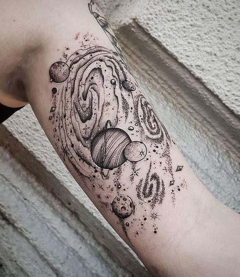 Space Arm Tattoo, Jose Romussi, Laura Callaghan, Space Sleeve, Outer Space Tattoos, Space Tattoo Sleeve, Astronomy Tattoo, Space Tattoos, Astronaut Tattoo