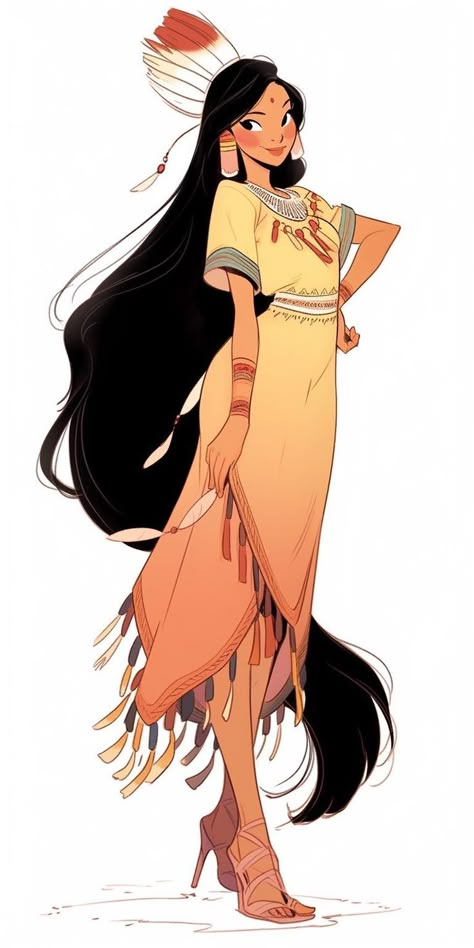 Indian Girl Character Design, Pocahontas Concept Art, Draw Disney Style, Pocahontas Fanart, Disney Art Style, Foster Kids, Easy Disney Drawings, Disney Princess Artwork, Boho Art Drawings