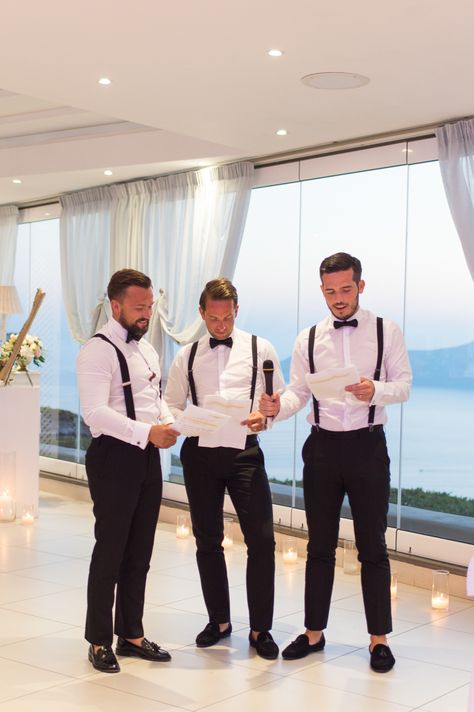 Suit Suspenders Wedding, Black Suit With Suspenders, Mens Suspenders Outfit Wedding, Tuxedo With Suspenders, Tux With Suspenders, Black And White Groomsmen Attire, Groom With Suspenders, Black Suspenders Groomsmen, Groomsmen Attire Suspenders