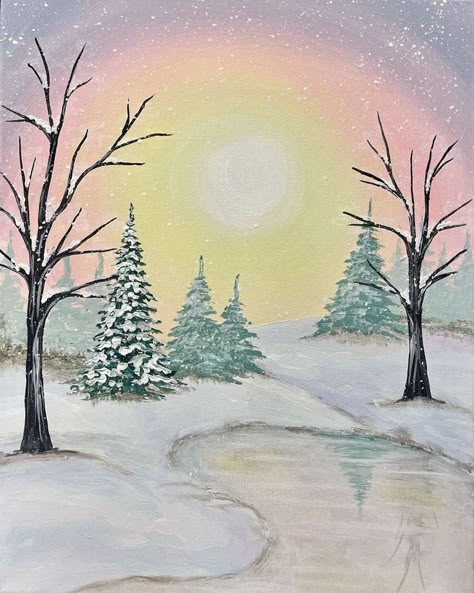 Body Shop Christmas, Hazy Morning, Sunrise Wedding, Pinots Palette, Sunny Winter, Painting Landscapes, Painting Snow, Easy Canvas, Paint Night