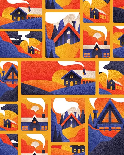 Cozy cabins in a vibrant, abstract bento grid ⚡️ Digital art made in Procreate. Create more than you consume today, friends! Do you like these bento grid patterns? 🤔🤘 #stippledcabins #abstractcabins #stippledart #cozycabinvibes #bentogrid #colorfullandscapes #cabinillustration #artistictexture #cabinscenes #vibrantabstract #procreateartists #digitalart #madeinprocreate Chimney Design, Pattern Graphic Design, Grid Patterns, Cozy Cabins, House Illustration, Cabin Design, Passion Project, Grid Pattern, Stippling