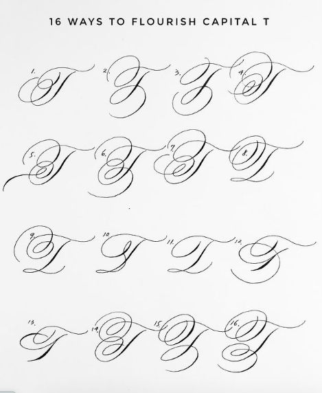 16 Ways To Flourish Capital, Flourished Calligraphy Alphabet, Cursive Letters Fancy, Basic Calligraphy, Modern Calligraphy Practice, Calligraphy Writing Styles, Flourish Calligraphy, English Calligraphy, Calligraphy Letters Alphabet