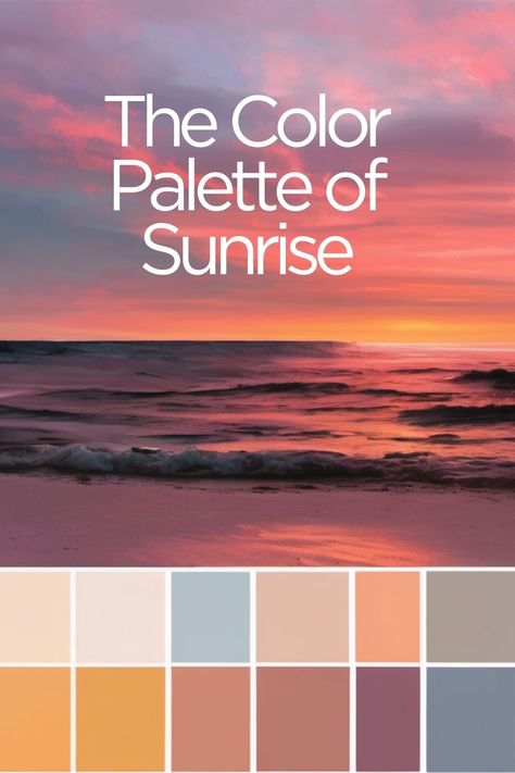 Decode the dawn.. sunrise is a science and an art. Learn more about the science of the sunrise and experience the health benefits of watching the sunrise. #sunriseeffect #sunrisechallenge #sunriseart #sunriseinspiration #colors #colorpalette Sunrise Room, Sunrise Design, Sunrise Bedroom, Sunrise Color Palette, Golden Sunset Color Palette, Sunrise Pallet Colour Palettes, Sunrise Art Painting, Sunrise Color Palette Mornings, Ocean Sunrise Color Palette