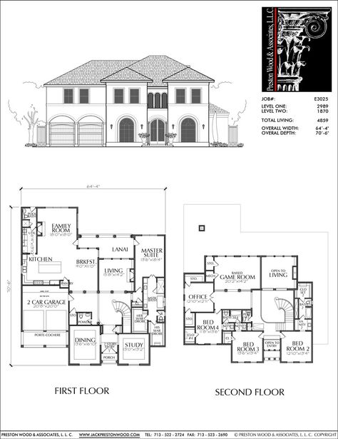 Unique Two Story House Plans, Floor Plans for Luxury Two Story Homes, – Preston Wood & Associates 2 Story House Plans, House Plans 2 Story, 2 Story House, Modern House Floor Plans, Little House Plans, Mediterranean House Plans, Two Story House Plans, Garage House Plans, 2 Story Houses