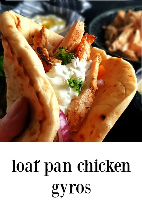 Loaf Pan Chicken Gyros -  a home-friendly adaption of the Mediterranean street food gives strips of beautifully marinated chicken for Gyros, Bowls, Salads and more. #Gyros #ChickenGryos #LoafPanGyros #LoafPanChickenGryos via @frugalhausfrau Easy Chicken Gyros Hungry Happens, Ground Chicken Gyros, Chicken Gyro Meal Prep, Greek Chicken Loaf Pan, Loaf Pan Chicken Thighs, Chicken Gyro Loaf Pan, Chicken Gyro In Loaf Pan, Loaf Pan Chicken Gyros, Easy Chicken Gyros