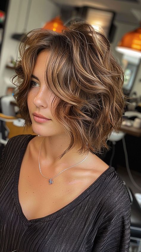 Wavy and Wonderful: 25 Wavy Short Hairstyles That Define Elegance Chic Wavy Hair, Shorter Medium Length Haircut, Bob Haircut With Layers Medium, Shaggy Bob Shoulder Length, Shattered Bob Short, Bob Hairstyles For Wavy Hair, Short Hair Styles Wavy Hair, Short Wavy Hair Cuts With Layers, Bob Wavy Hairstyles