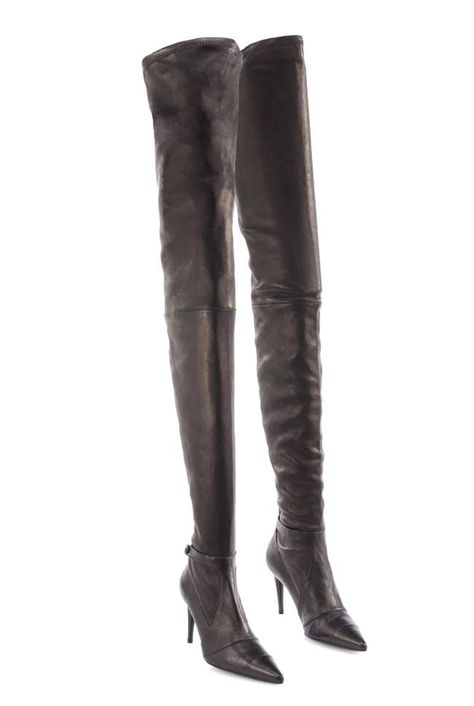 Black Leather Thigh High Boots, Boots Chanel, Thigh High Stiletto Boots, Prada 2005, Leather Over The Knee Boots, Clothing Reference, Chanel Boots, Leather Thigh High Boots, Thigh Boots