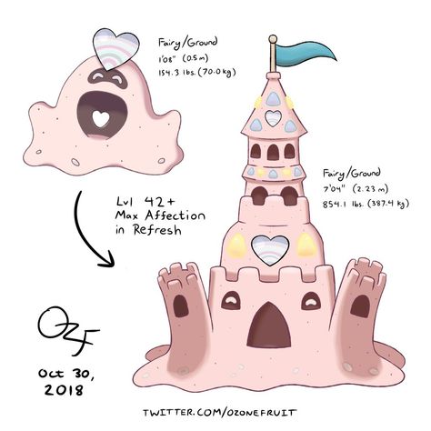 Lover's Sandygast and Fairy Tale Palossand! by OzoneFruit on DeviantArt Pokemon Regional Forms, Palossand Pokemon, Fairy Fakemon, Mega Ampharos, Fairy Pokemon, Electric Dragon, Aurorus Pokemon, Fake Pokemon, Pokemon Fake