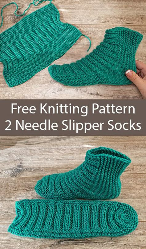 Easy Two Needle Ribbed Slipper Socks - Free Pattern Sandal Rajut, Knit Slippers Free Pattern, Slippers Free Pattern, Knit Slippers, Knitted Slippers Pattern, Crochet Geek, Vogue Knitting, Sock Knitting, Sock Knitting Patterns