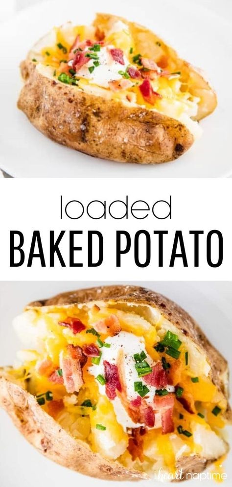 Baked Potatoes With Cheese And Bacon, Double Loaded Baked Potato, Baked Potato With Sour Cream, How To Make A Loaded Baked Potato, Cream Cheese Baked Potato, Potato Bake With Cream, Baked Potato With Cream Cheese, Potato And Sour Cream Recipes, How To Make Loaded Baked Potatoes