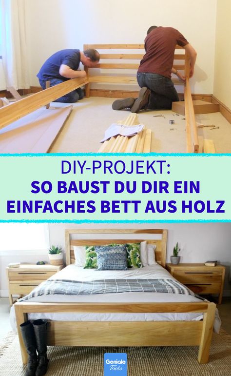 Bett selber bauen: Simple Anleitung zeigt, wie es funktioniert Schritt-für-Schritt-Anleitung: Bett aus Holz selber bauen Ein selbstgebautes Bett bringt viele Vorteile mit sich: Du kannst sowohl das Material als auch die Größe und Farbe des Bettes selbst auswählen. Gehe dabei nach dieser Schritt-für-Schritt-Anleitung vor. #bett selber bauen #welches holz diy-bett #schritt-für-schritt-anleitung #bett individualisieren #stauraum schaffen bett Room Makeover, Entryway Tables, Tools, Furniture, Home Decor, Design, Home Décor