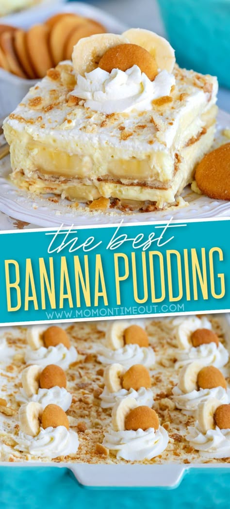 The BEST Banana Pudding recipe you'll ever try! This timeless, no bake dessert is always a winner with friends and family and is so delicious! Made with layers of fresh bananas, Nilla wafers, fresh whipped cream and banana pudding! // Mom On Timeout #bananapudding #bananarecipe #bananas #pudding #nobake #summerrecipes #dessert #desserts #bananapuddingrecipe Best Banana Pudding Recipe, The Best Banana Pudding, Banana Pudding Desserts, Easy Banana Pudding, Banana Cream Pudding, No Bake Banana Pudding, Banana Pudding Recipe, Dessert Oreo, Banana Pudding Cheesecake