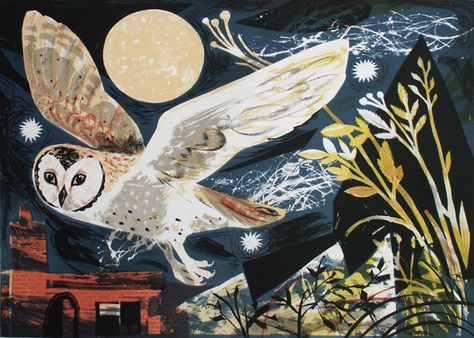 Mark Hearld 'Owl Flight' lithograph, editioned at The Curwen Studio http://www.stjudesprints.co.uk/collections/mark-hearld-prints-1 Owl Flight, Mark Hearld, Arte Grunge, Owl Art, Nature Illustration, Linocut Prints, Whimsical Art, Art Plastique, College Art