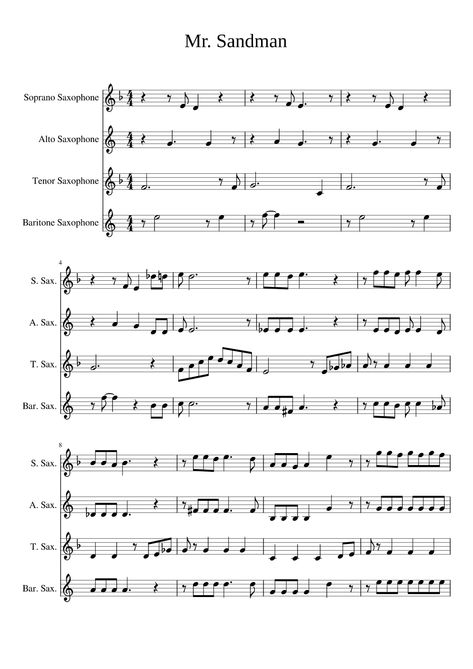 Soprano Saxophone Sheet Music, Tenor Sax Sheet Music, Saxophone Notes, Alto Sax Sheet Music, Tenor Saxophone Sheet Music, Sax Music, Alto Saxophone Sheet Music, Mr Sandman, Baritone Saxophone