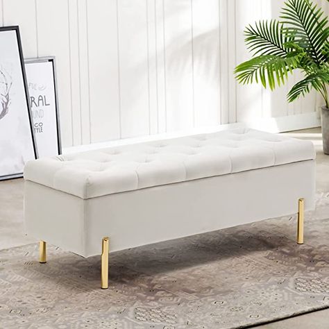 Amazon.com: Apeaka Storage Bench Velvet Tufted Upholstered Settee Bench for Bedroom Living Room Entryway Ottoman Bench Ivory : Home & Kitchen End Of Bed Storage Bench, Bed Storage Bench, End Of Bed Storage, Bed Bench Storage, Tufted Bedroom, Bench For Bedroom, Upholstered Settee, Settee Bench, Storage Bench Bedroom