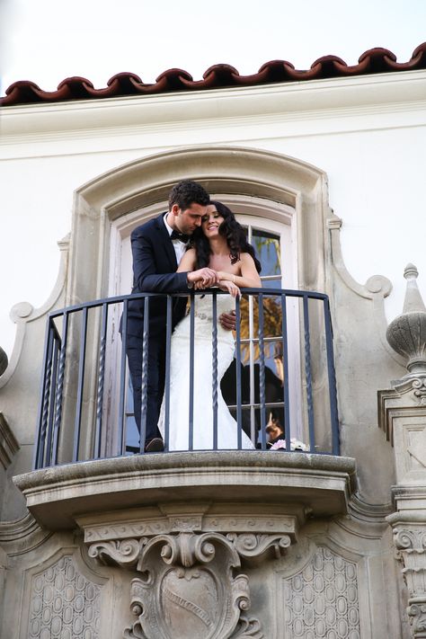 Romantic Balcony, Plum Color Palette, Prenup Ideas, Fullerton California, Museum Photography, Stella York Wedding Dress, Vogue Wedding, Stella York, Urban Wedding