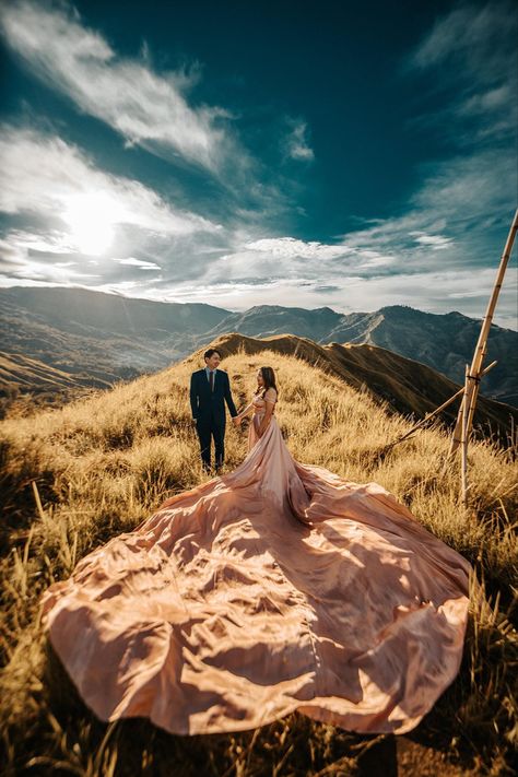 Couple Ootd, Prenup Ideas, Long Trail, Nature Photoshoot, Philippines Travel, Shoot Ideas, Long Gown, Engagement Shoot, Mountain Landscape