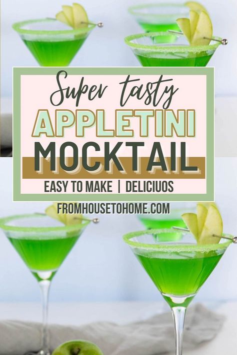 Appletini Mocktail, Virgin Martini Recipes, Appletini Recipe, Party Food Summer, Apple Martini Recipe, Sweet Martini, Party Food Ideas For Adults, Party Food Dips, Mocktail Party