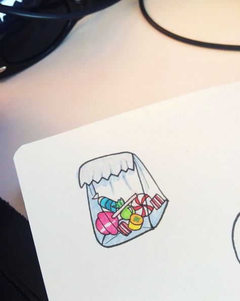 candy drawing, candy doodle, bag of candy sketch Candy Sketch Drawing, Small Candy Tattoo, Candy Bag Drawing, Cute Candy Drawing, Candies Drawing, Candy Art Drawing, Candy Tattoo Ideas, Candy Sketch, Candy Doodles