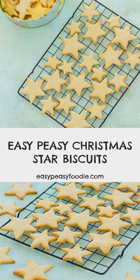 Deliciously easy, melt-in-the-mouth cookies, with just a touch of spice, these Easy Peasy Christmas Star Biscuits are the perfect Christmas treat. They make great homemade Christmas presents and are super simple - so a great recipe to make with kids. Christmas Easy Bakes For Kids, Christmas Biscuits Kids, Simple Xmas Cookies, Simple Christmas Cookies To Make With Kids, Spiced Biscuits Recipe, Easy Xmas Cookies For Kids, Christmas Cooking For Kids Easy, Easy Biscuit Recipe Kids, Xmas Biscuits Recipe