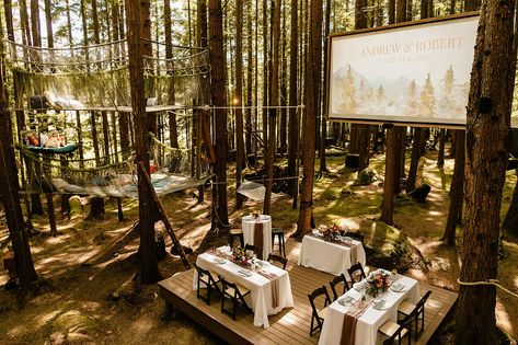 Emerald Forest Washington Micro Wedding Micro Wedding Seating, Wedding Seating Ideas, Forest Reception, Micro Wedding Venues, Wedding Gathering, Forest Washington, Seating Arrangement Wedding, Forest Wedding Venue, Seattle Wedding Venues