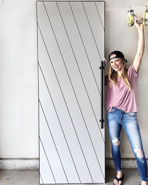 DIY Easy Shiplap $60 Barn Door (in Less Than an Hour) Easy Shiplap, Shiplap Door, Angela Rose Home, Mirrored Closet Doors, Mirrored Closet, Angela Rose, Closet Door Handles, House Pantry, Rose Diy