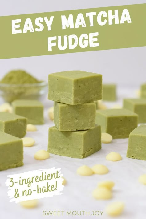 easy matcha fudge squares stack with white chocolate. Matcha Chocolate Recipe, Matcha Fudge, Matcha Powder Recipes, Matcha Recipe Baking, Matcha Snacks, Matcha Dessert Recipes, Matcha Desserts, Matcha Baking, Chocolate Fudge Recipe