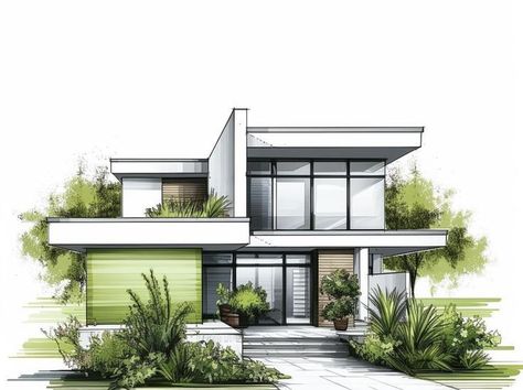 Modern House Design Drawing, Modern House Drawing, House Design Drawing, Architecture Blueprints, Architectural Presentation, Architecture Drawing Plan, Interior Architecture Drawing, Architecture Design Sketch, Architecture Design Drawing