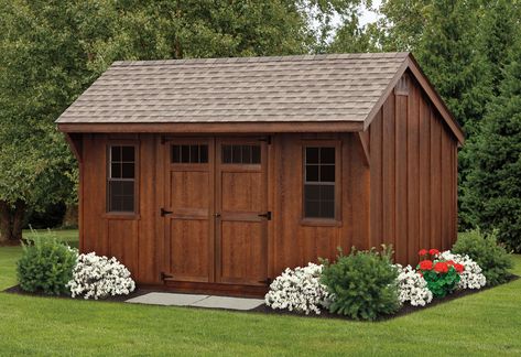 Premium Sheds - Jim's Amish Structures Brown Shed, Shed Stain Ideas, Large Sheds Ideas Backyard, Craftsman Sheds, Sheds Ideas Backyard, Amish Sheds, Shed With Loft, Garden Shed Interiors, Shed Landscaping