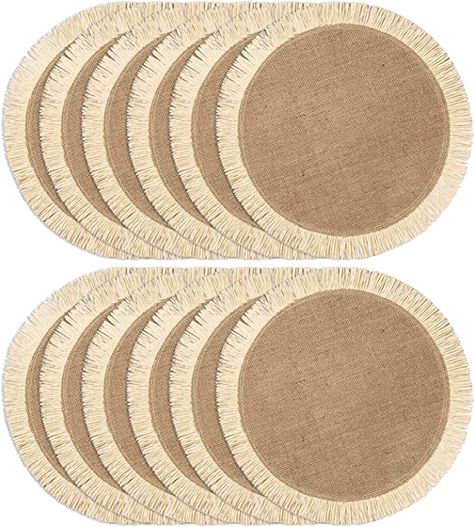 Amazon.com: FunWheat Burlap Round Braided Placemats Set of 12 for Dining Tables 15 Inch Heat Resistant Jute Table Mats Farmhouse Woven Fabric Natural Place mats for Decoration with Tassel(Beige) : Home & Kitchen Jute Table Mats, Jute Accessories, Braided Placemats, Natural Place, Table Runner Tutorial, Round Dog Bed, Dining Table Placemats, Dining Mats, Diy Birthday Gifts For Friends