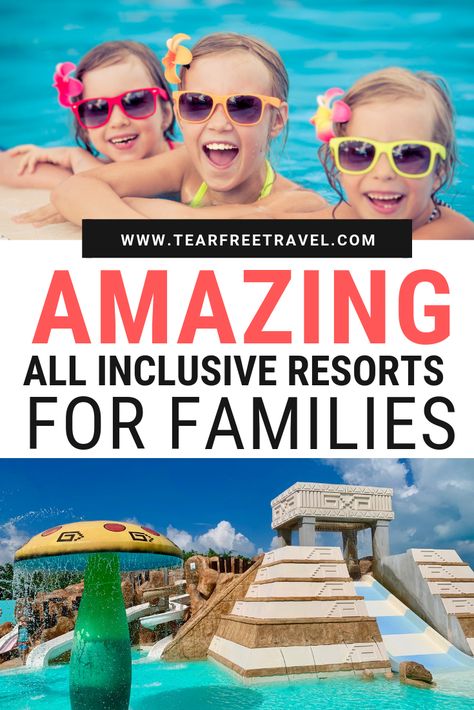 Check out these amazing all inclusive resorts for families! These are the best resorts in Mexico and the Caribbean for kids. These family friendly resorts have everything from kids clubs, waterparks and great beaches. If you are looking for the best resorts for kids, check out our favourites in this article. #familyvacation #familytravel #travelwithkids Family Friendly All Inclusive Resorts, Bff Vacation, Best Resorts For Kids, All Inclusive Resorts For Families, Best Vacations With Kids, Mr Doctor, Resorts In Mexico, All Inclusive Beach Resorts, Resorts For Kids