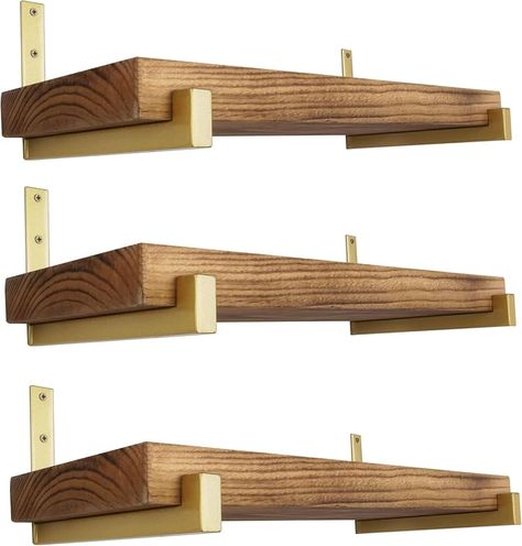 Amazon.com: OVOV 6 Pack Heavy Duty Shelf Brackets Wall Mounted Industrial Farmhouse Floating Shelf Brackets with Lip (Gold 12") : Tools & Home Improvement Shelf Bracket Ideas, Butcher Block Shelves, Floating Shelf Ideas, Gold Shelf Brackets, Floating Shelf Bracket, Brass Shelf Brackets, Diy Shelf Brackets, Decorative Shelves, Custom Floating Shelves