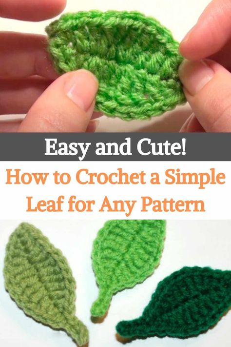 Crochet A Leaf Pattern, Small Leaf Crochet, Simple Leaf Crochet, Simple Small Amigurumi, How To Crochet Leaves Patterns, Easy Leaf Crochet Pattern, Small Crochet Leaves, Simple Crochet Leaf Pattern, Small Leaf Crochet Pattern