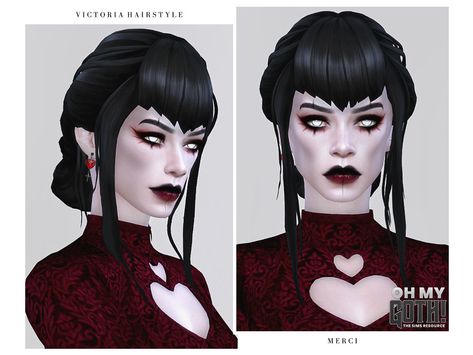 Oh My Goth Sims 4 Cc, Sims 4 Cc Goth, Vampire Hair, Cc Folder, Pelo Sims, Gothic Hairstyles, The Sims 4 Packs, Goth Hair, Sims 4 Cc Makeup