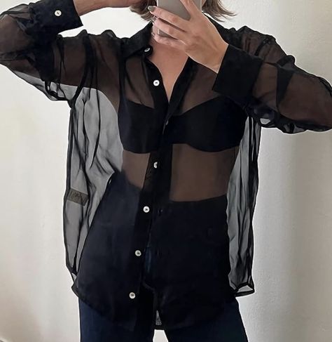 Sheer Shirts, Sheer Clothing, Basic Blouses, Y2k Long Sleeve, Tops And Blouses, Sheer Shirt, Beach Casual, Loose Shirts, Crop Shirt