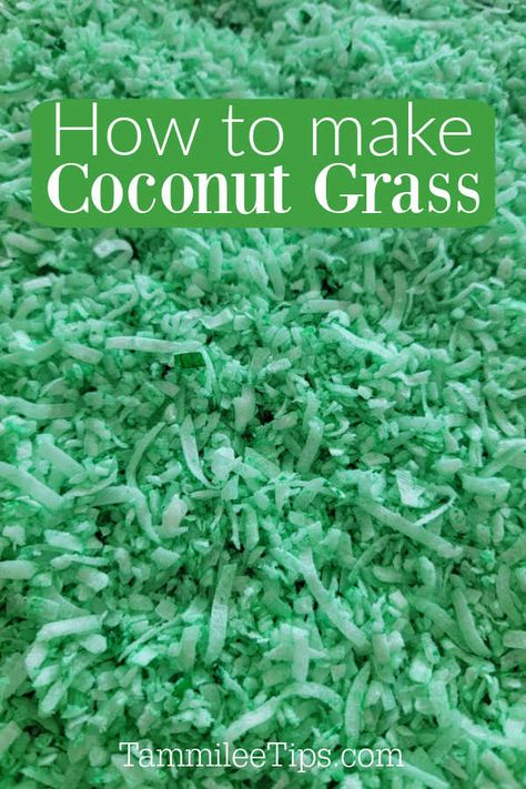 Easter Coconut Cake Decoration, Edible Grass Ideas, How To Make Edible Grass For Cakes, Edible Easter Grass Ideas, Coconut Grass For Cake, Grass Frosting Tip, Easter Cake Decorations Ideas, Green Coconut Decoration, How To Make Grass With Icing